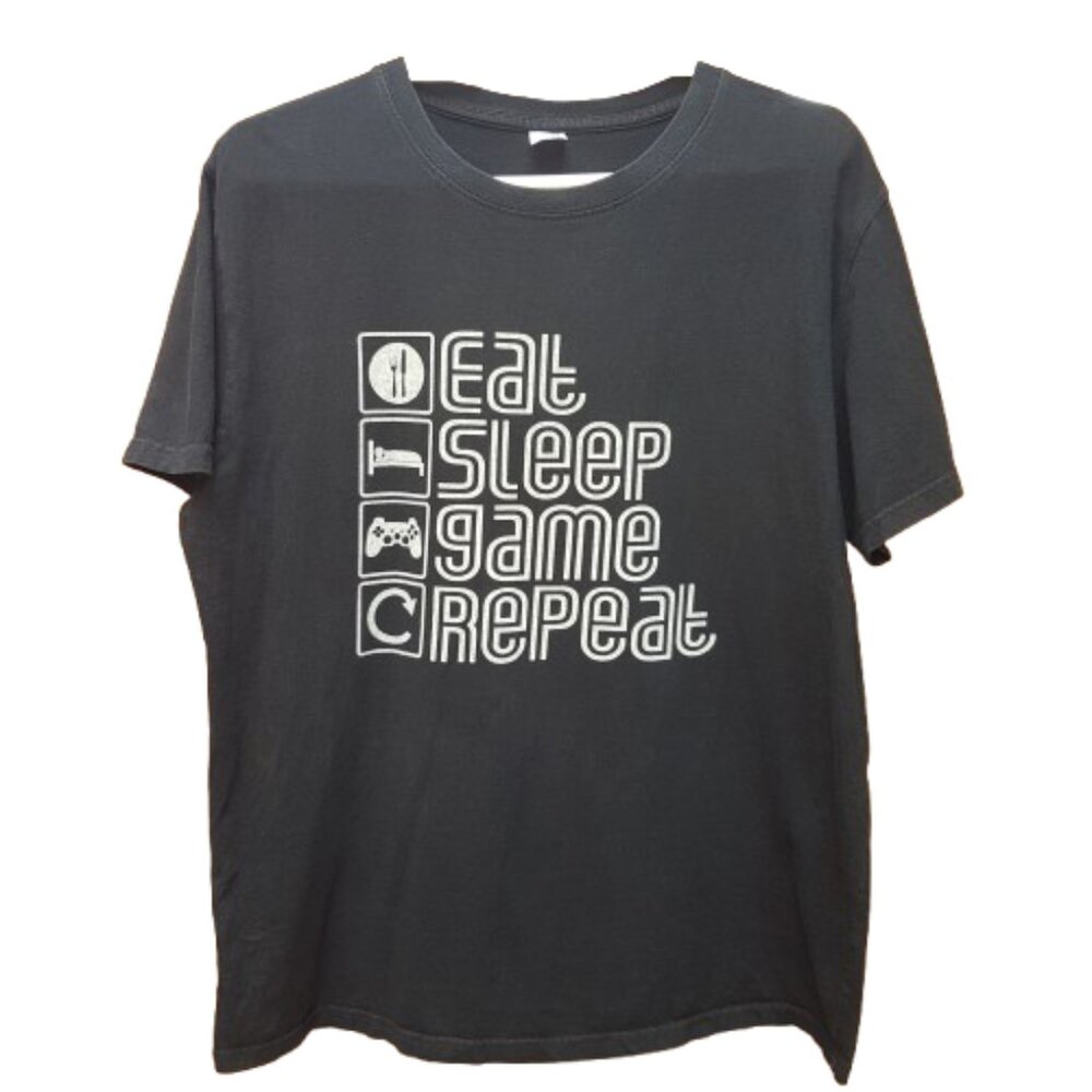 Vintage Tee Shirt Graphic Tee Gaming "Eat, Sleep, Game, Repeat" Black Large US L